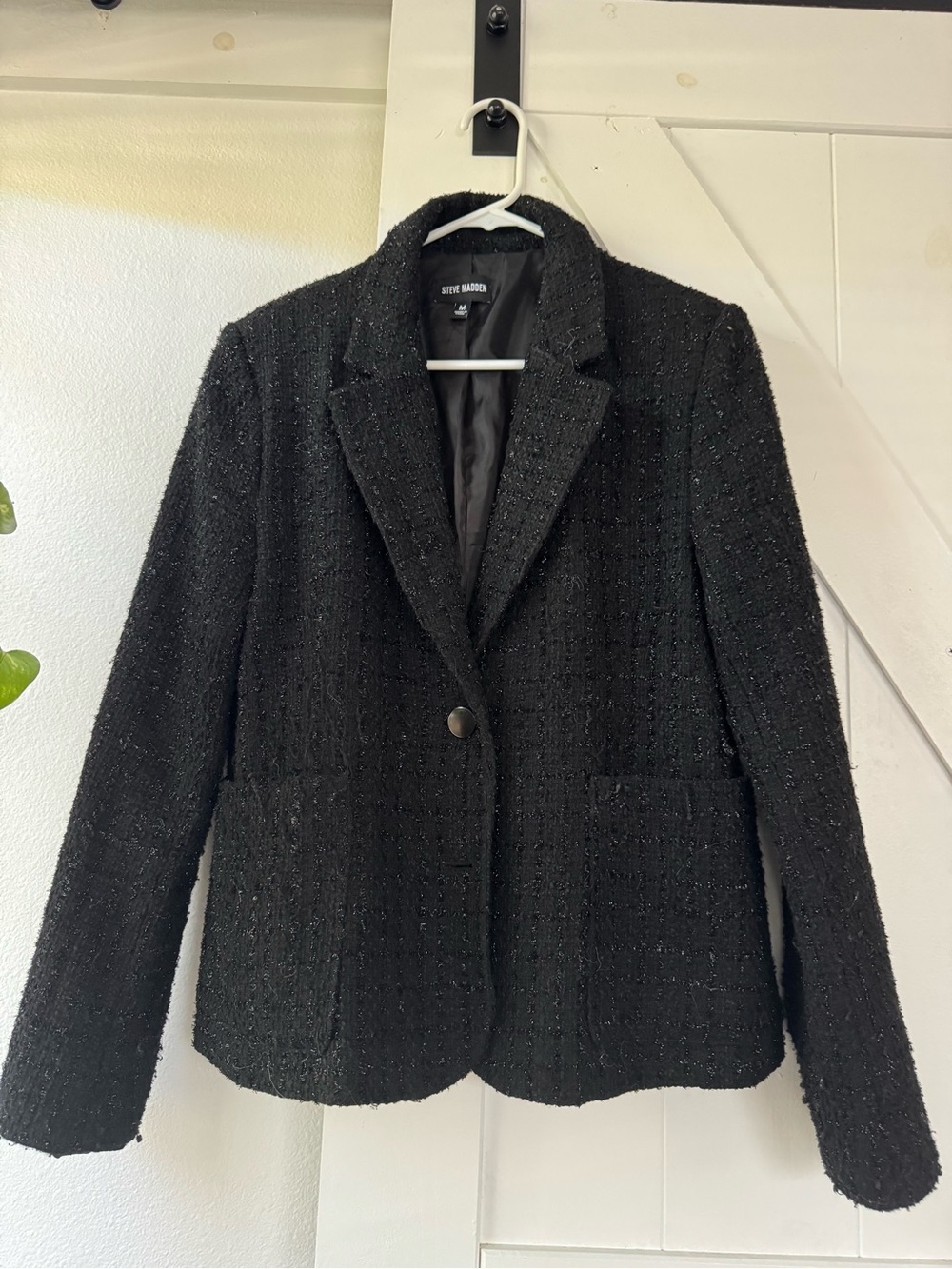 Steve Madden Black Tweed Single-Button Blazer